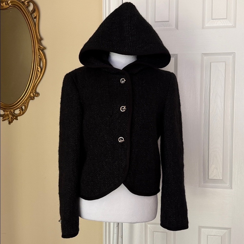 ba&sh Octave Wool Blend Tweed Hooded Blazer Metallic Knot Buttons Size 2 -US 6 - Picture 3 of 16